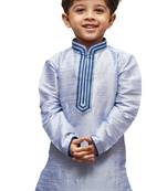 Bluish White Embroidered Cotton Silk Boys Kurta