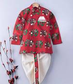 Red Embroidered Banglori Silk Boys Dhoti Kurta