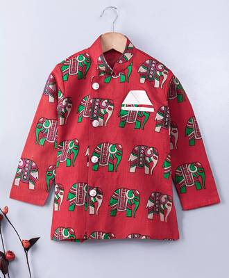 Red Embroidered Banglori Silk Boys Dhoti Kurta 2