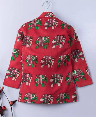 Red Embroidered Banglori Silk Boys Dhoti Kurta 3