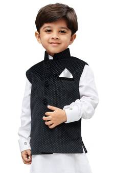 Black Printed Velvet Boys nehru jacket