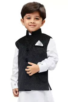 Black Printed Velvet Boys nehru jacket