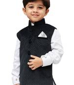 Black Printed Velvet Boys nehru jacket