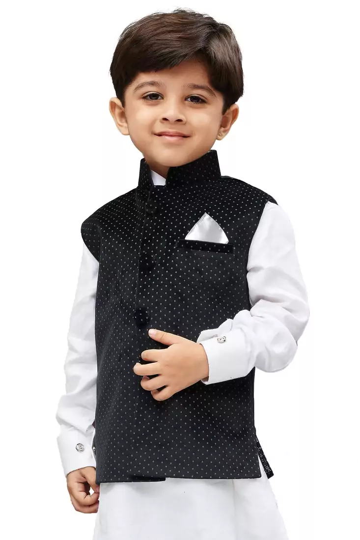 Black Printed Velvet Boys nehru jacket