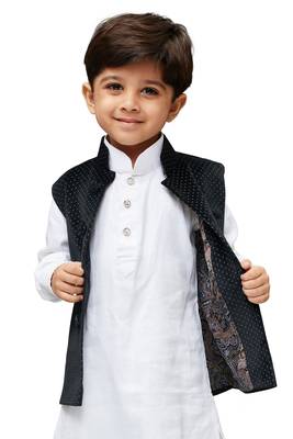 Black Printed Velvet Boys nehru jacket 2