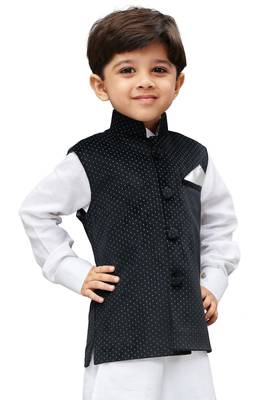 Black Printed Velvet Boys nehru jacket 4