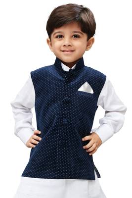 Navy Blue Printed Velvet nehru jacket 1