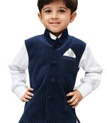 Navy Blue Printed Velvet nehru jacket
