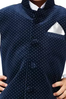 Navy Blue Printed Velvet nehru jacket