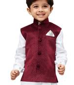 Maroon Printed Velvet Boys Nehru Jacket