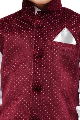 Maroon Printed Velvet Boys Nehru Jacket 3