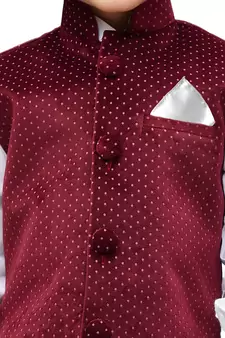 Maroon Printed Velvet Boys Nehru Jacket
