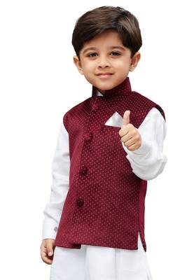 Maroon Printed Velvet Boys Nehru Jacket 4