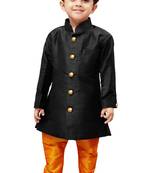 Black Solid Silk Blend Boys Sherwani