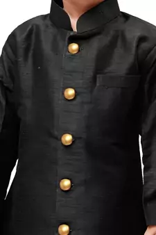 Black Solid Silk Blend Boys Sherwani