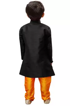 Black Solid Silk Blend Boys Sherwani