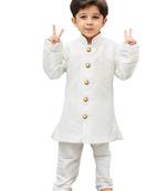 White Solid Silk Blend Boys Sherwani