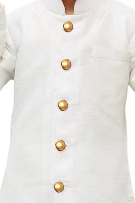 White Solid Silk Blend Boys Sherwani 3