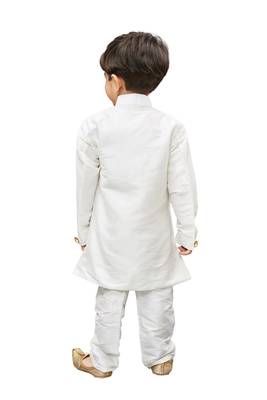 White Solid Silk Blend Boys Sherwani 5
