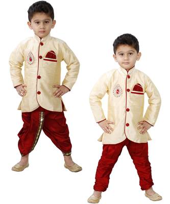 Gold Embroidered Cotton Silk Boys Indo Western Dress 2