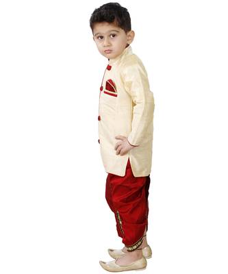 Gold Embroidered Cotton Silk Boys Indo Western Dress 3