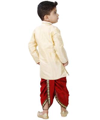 Gold Embroidered Cotton Silk Boys Indo Western Dress 4