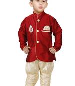 Maroon Embroidered Cotton Silk Boys Indo Western Dress