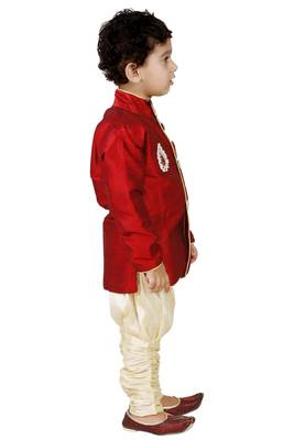 Maroon Embroidered Cotton Silk Boys Indo Western Dress 2