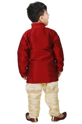Maroon Embroidered Cotton Silk Boys Indo Western Dress 3