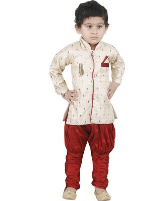 Gold Embroidered Cotton Silk Boys Indo Western Dress 1