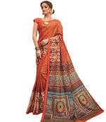 Orange Printed Art Silk saree with blouse