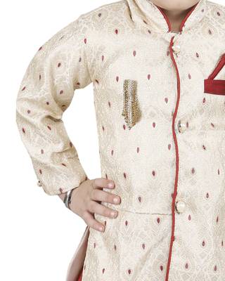 Gold Embroidered Cotton Silk Boys Indo Western Dress 3