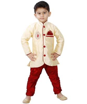 Gold Embroidered Cotton Silk Boys Indo Western Dress 1