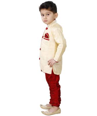Gold Embroidered Cotton Silk Boys Indo Western Dress 2