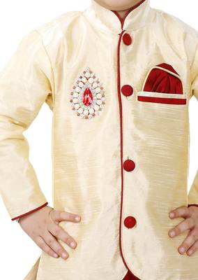 Gold Embroidered Cotton Silk Boys Indo Western Dress 3