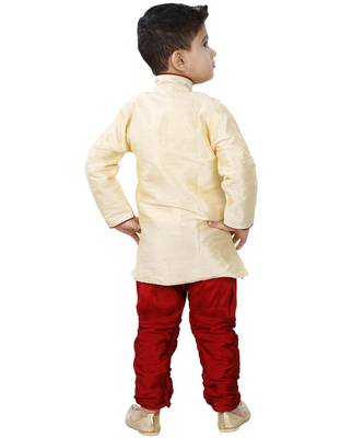 Gold Embroidered Cotton Silk Boys Indo Western Dress 4