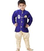 Blue Embroidered Cotton Silk Boys Indo Western Dress