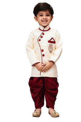 Gold Embroidered Cotton Silk Boys Dhoti Kurta 1