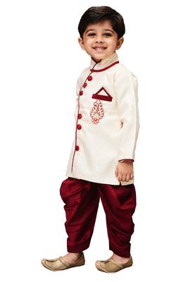 Gold Embroidered Cotton Silk Boys Dhoti Kurta 2
