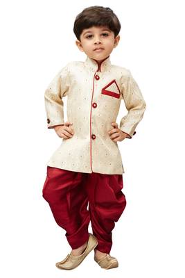 Gold Embroidered Cotton Silk Boys Dhoti Kurta 1