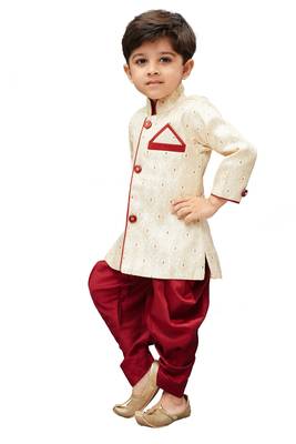 Gold Embroidered Cotton Silk Boys Dhoti Kurta 2