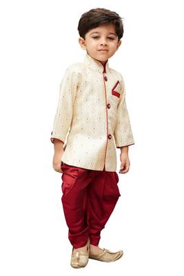 Gold Embroidered Cotton Silk Boys Dhoti Kurta 3