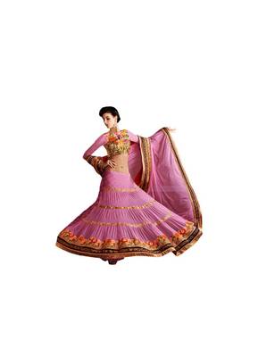 Pink embroidered net saree With Blouse 2