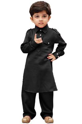 Black Solid Cotton Boys Pathani Khan Suit 2