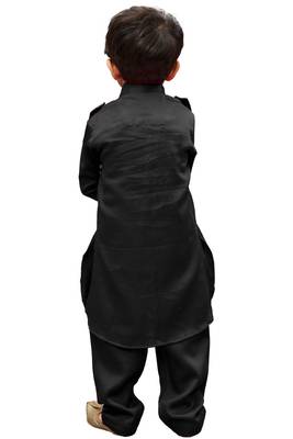 Black Solid Cotton Boys Pathani Khan Suit 5