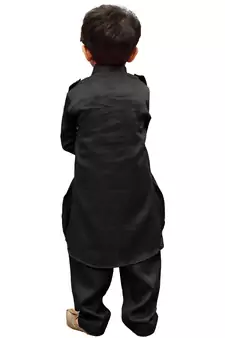 Black Solid Cotton Boys Pathani Khan Suit