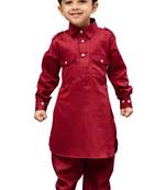 Maroon Solid Cotton Boys Pathani Khan Suit