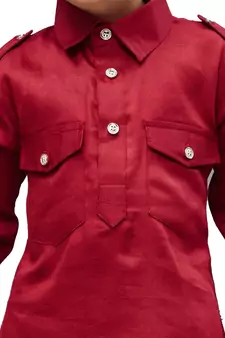 Maroon Solid Cotton Boys Pathani Khan Suit