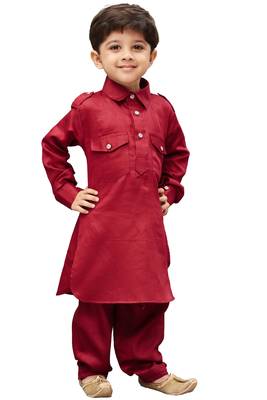 Maroon Solid Cotton Boys Pathani Khan Suit 4