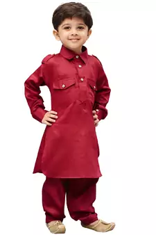 Maroon Solid Cotton Boys Pathani Khan Suit